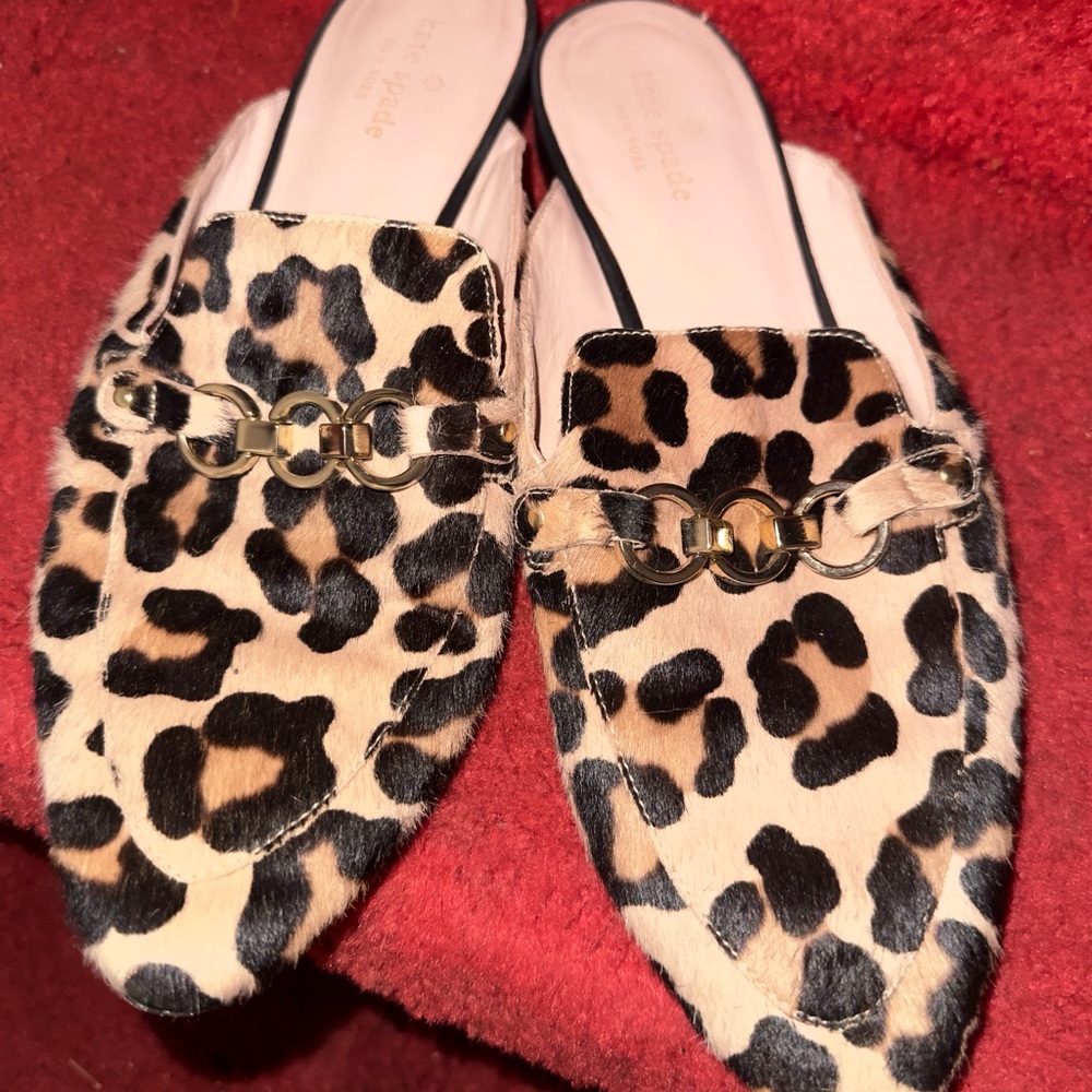 kate spade Leopard Print Mule Slides with Gold Chain Accent